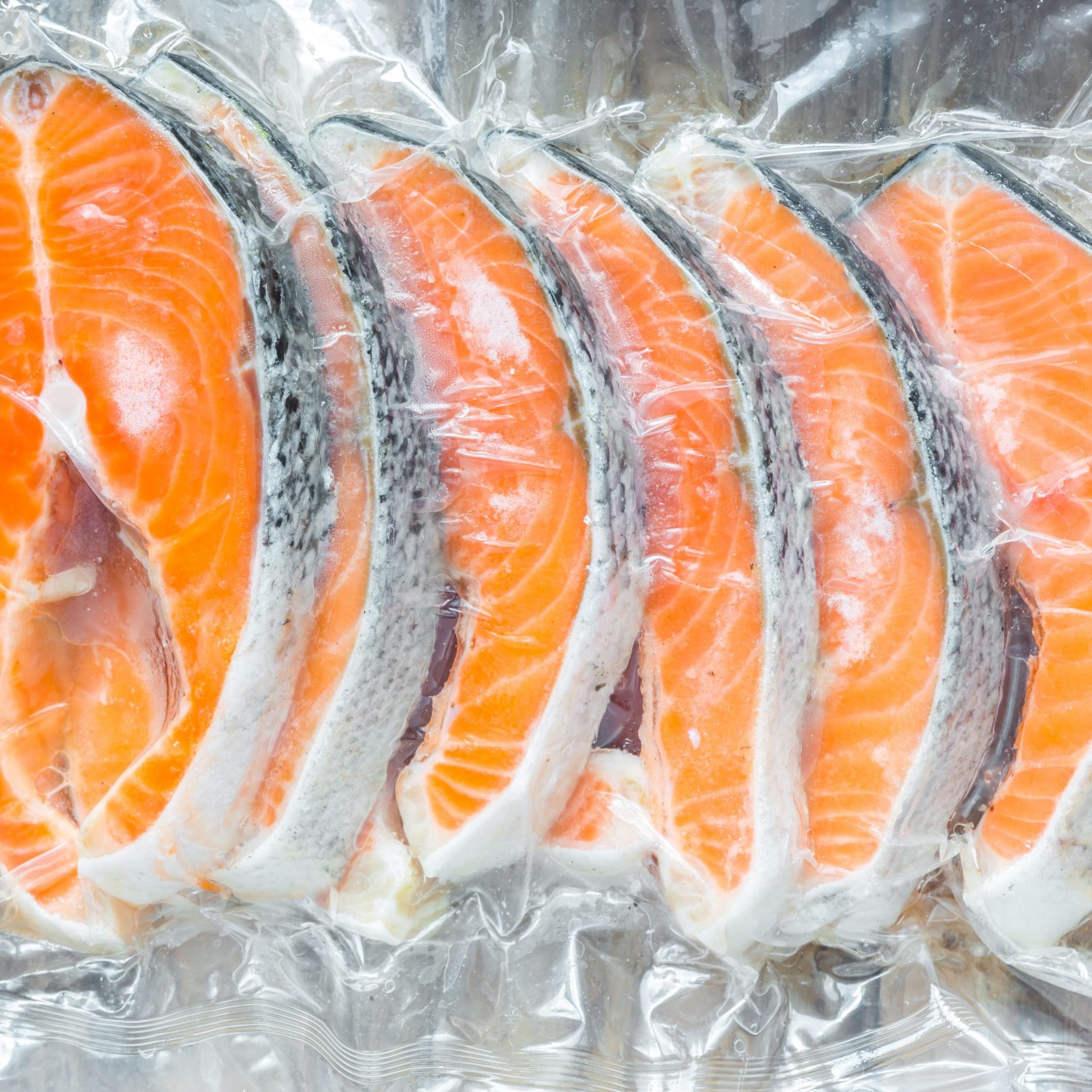 Frozen salmon fillets in a vacuum package